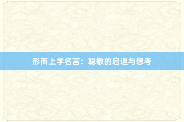 形而上学名言：聪敏的启迪与想考